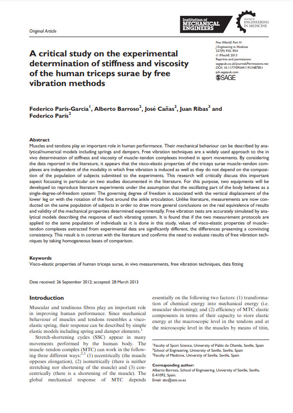 A critical study on the experimental determination of stiffness and viscosity of the human triceps surae by free vibration methods